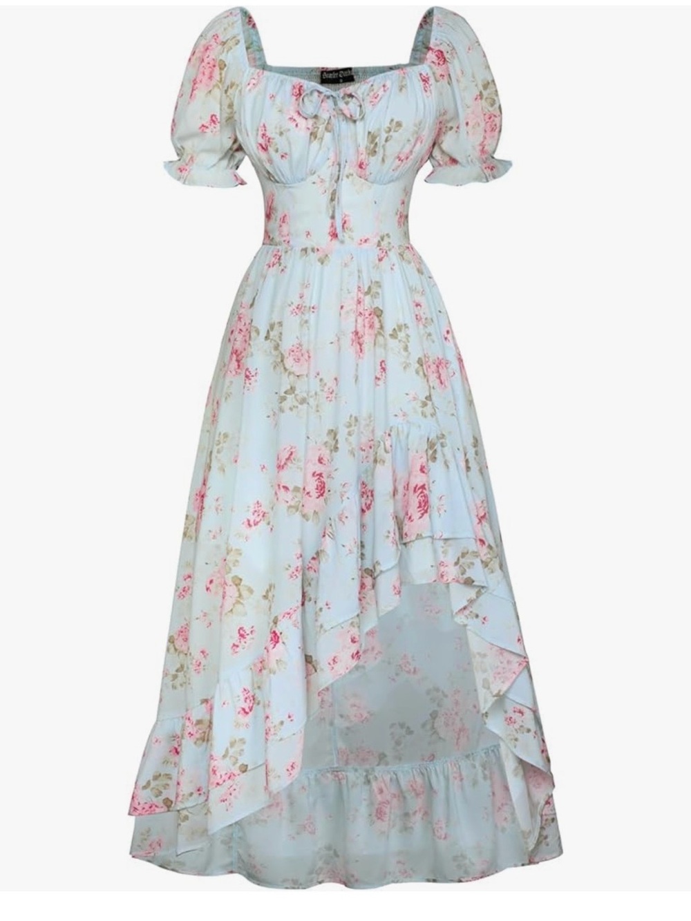 Scarlet Darkness Blue Floral Puff Sleeve Corset Victorian Cottagecore Dress L